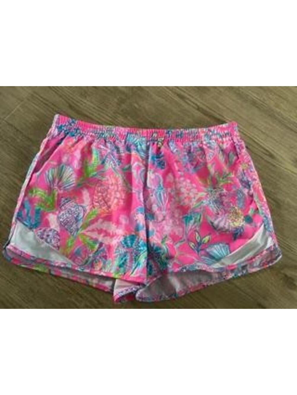 Lilly Pulitzer Luxletic Ocean Trail Shorts Womens Small Pink Shells Floral
